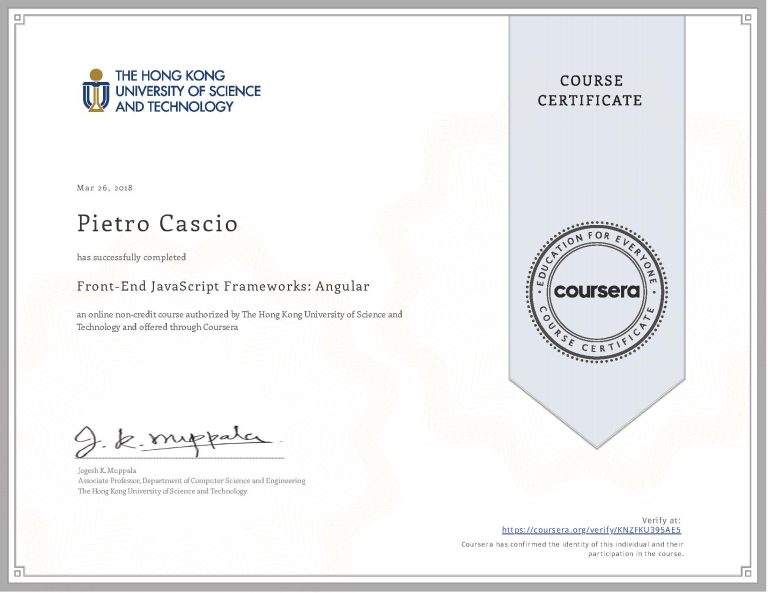 Front-End JavaScript Frameworks Angular Coursera course