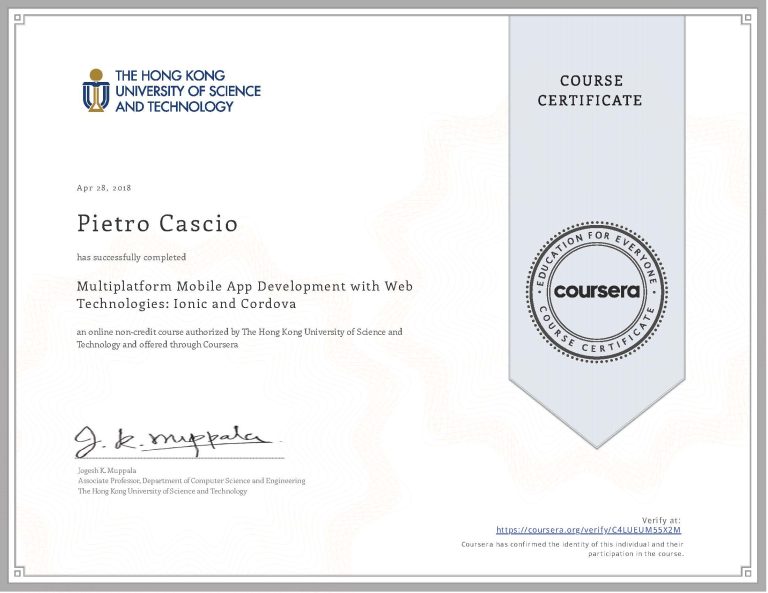 Multiplatform Mobile App Development with Web Technologies: Ionic and Cordova Coursera course