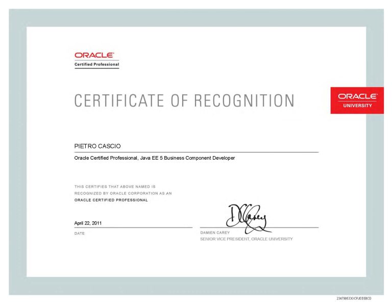 Oracle Certified Professional, Java EE 5 Business Component Developer Certificate
