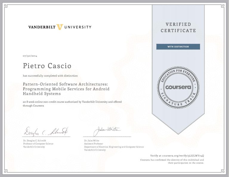Pattern-Oriented Software Architectures Programming Mobile Services for Android Handheld Systems Certificate