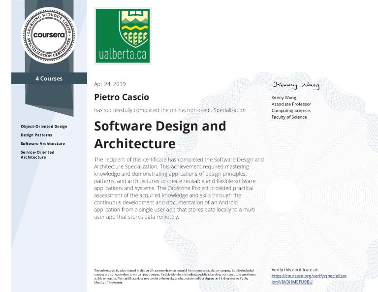 Software Design and Architecture Coursera Specialization