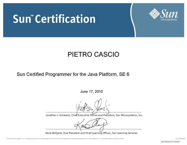 Sun Certified Programmer for the Java Platform, SE 6 Certificate